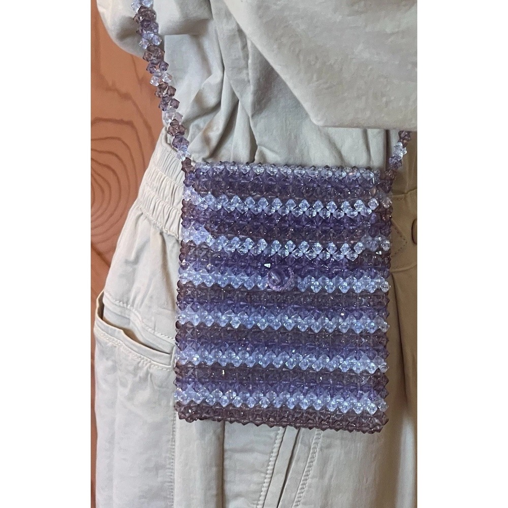Vintage Giorgio Beverly Hills Lavender Blue‎ Beaded Crossbody Shoulder Bag
